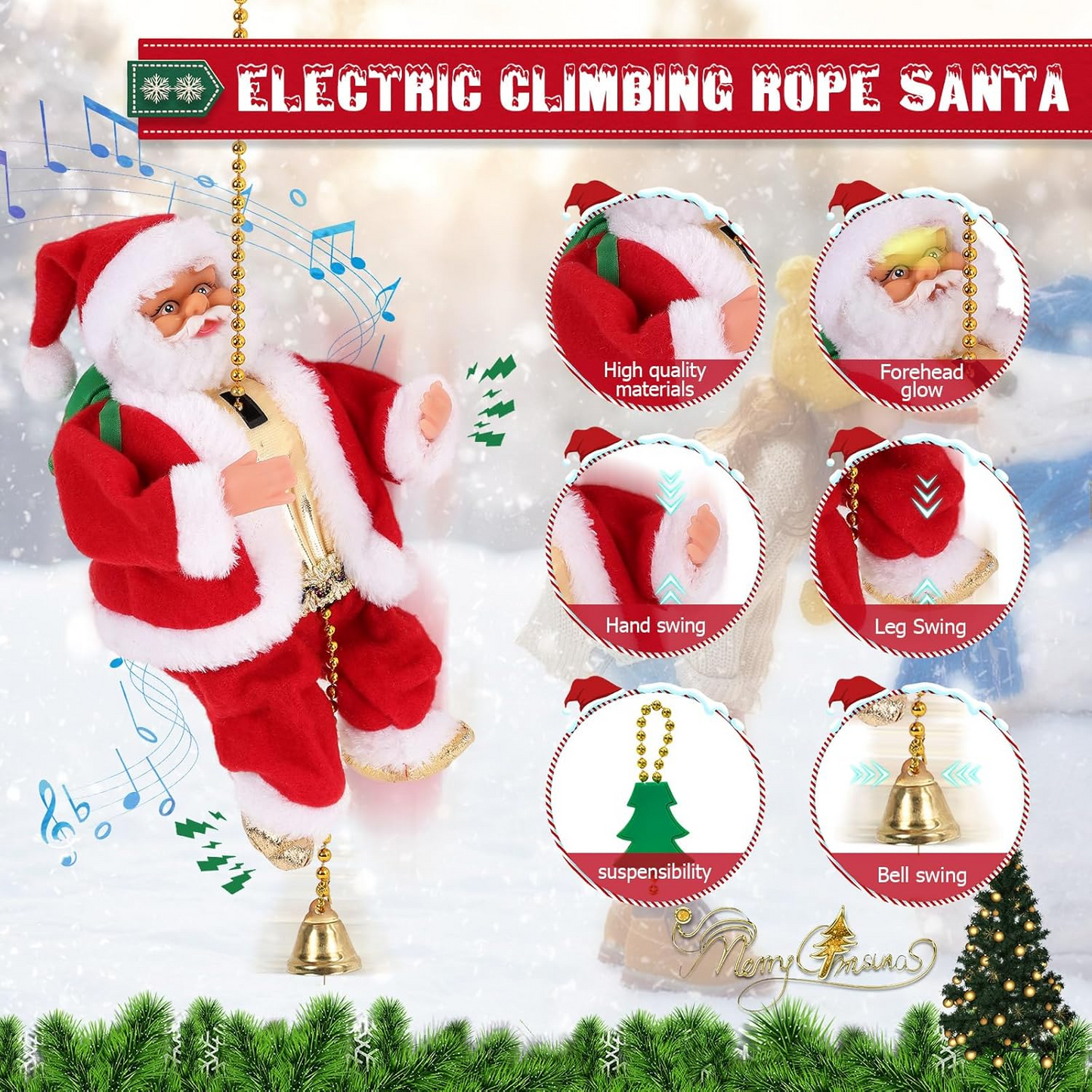 🎅Electric Climbing Santa Claus | 🎊Animated Christmas Decoration with Music | ✨Kids’ Favorite Holiday Toy | Limited Holiday 40% OFF!🎁