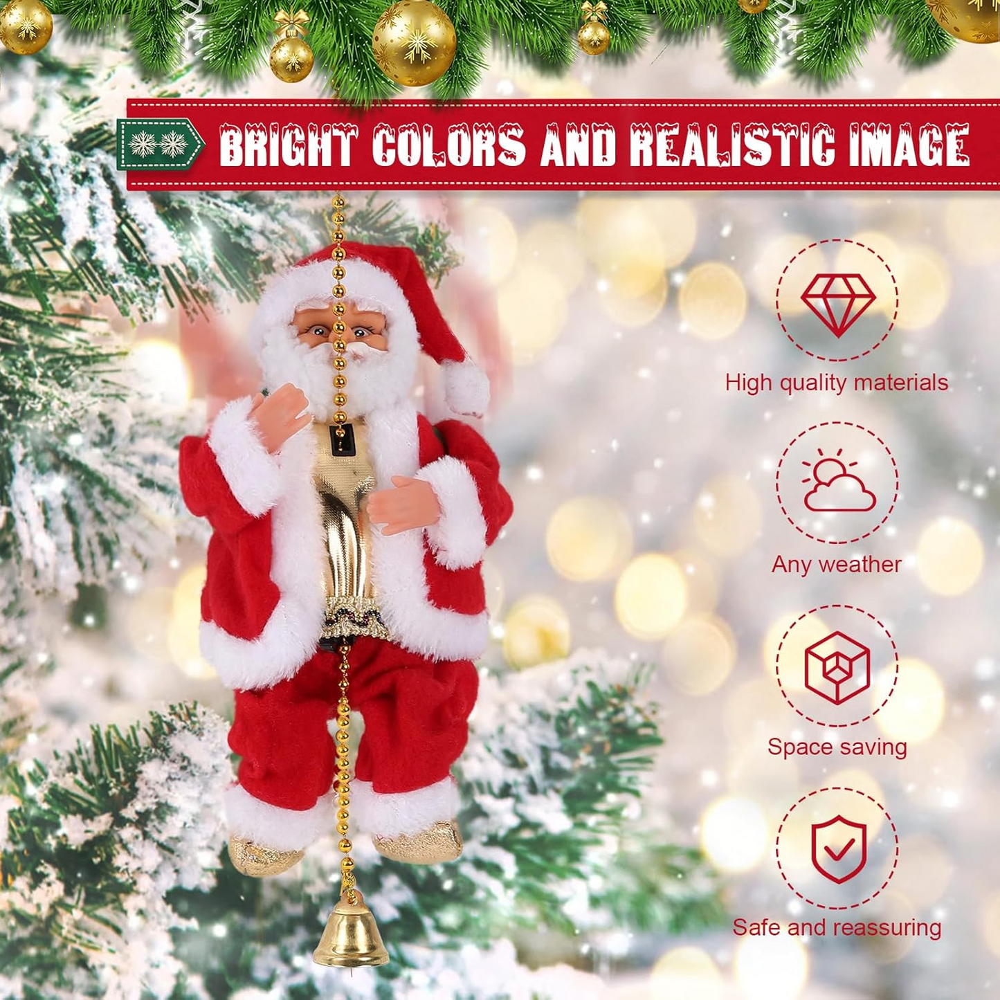 🎅Electric Climbing Santa Claus | 🎊Animated Christmas Decoration with Music | ✨Kids’ Favorite Holiday Toy | Limited Holiday 40% OFF!🎁