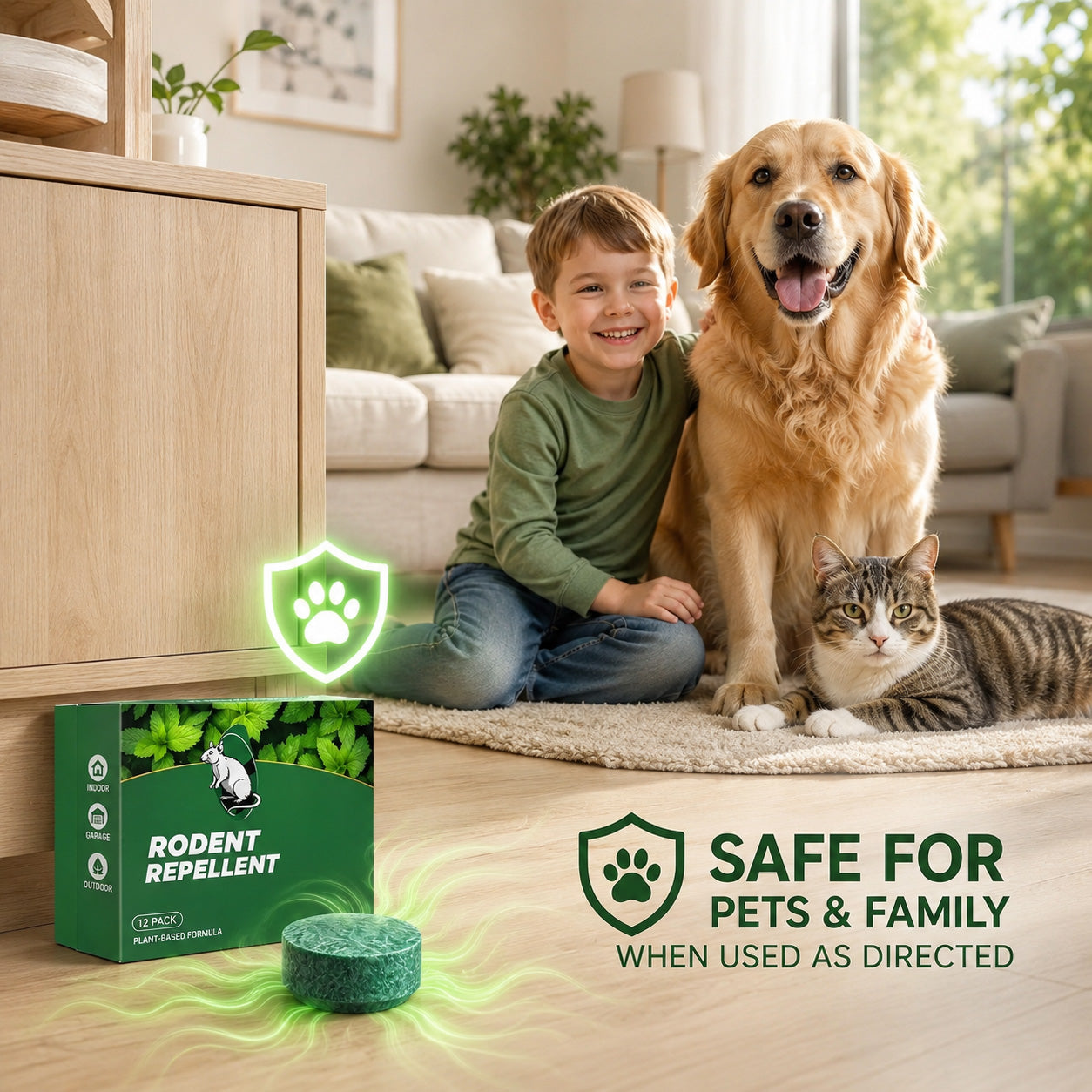 🟢 Natural Peppermint Rodent Repellent Tablets – 12 Pack-up