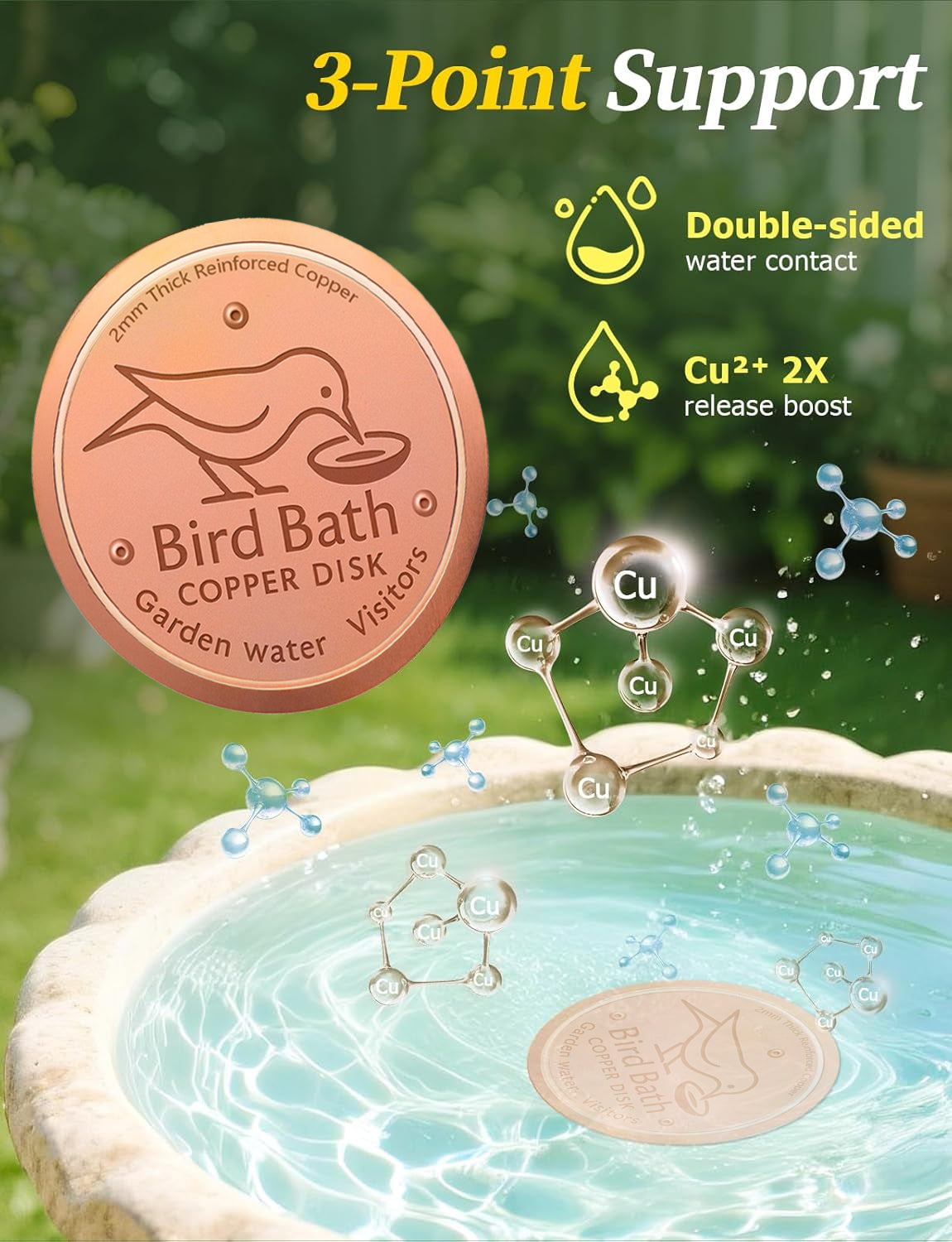 🥇ODALIT™ 99.99% Pure Copper Bird Bath Disk — Keep Your Birdbath Clean Naturally, All Season Long! No Chemicals, No Hassle.