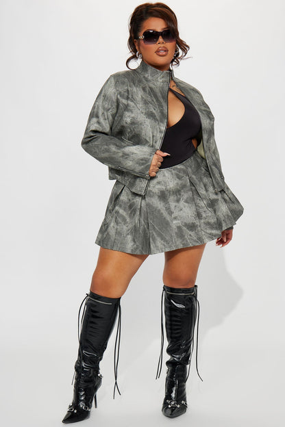 Leather Jacket - Charcoal/Combo