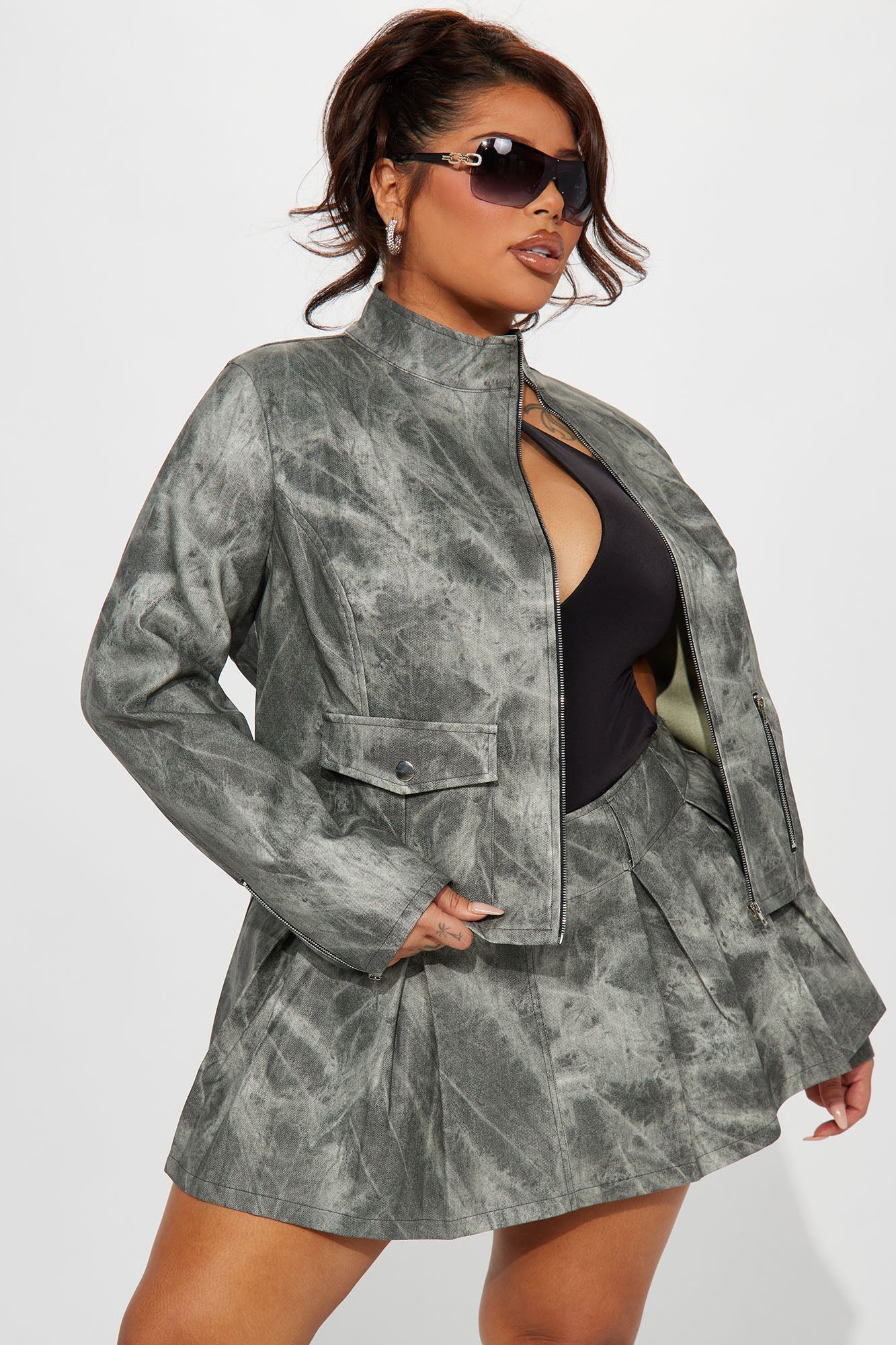 Leather Jacket - Charcoal/Combo